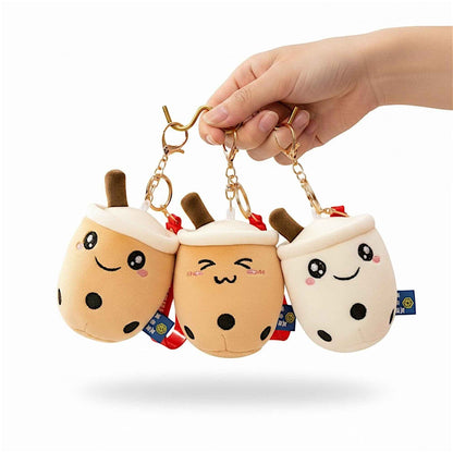 Boba keychains 3-pack plush bag charms with smiling cups and gold hardware Shaketea on Tampa Home & Garden Store