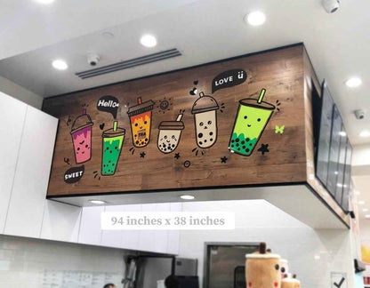 Boba Store Wall Decoration Shaketea bubble tea wall art on wood panel with six cups on Tampa Home & Garden Store