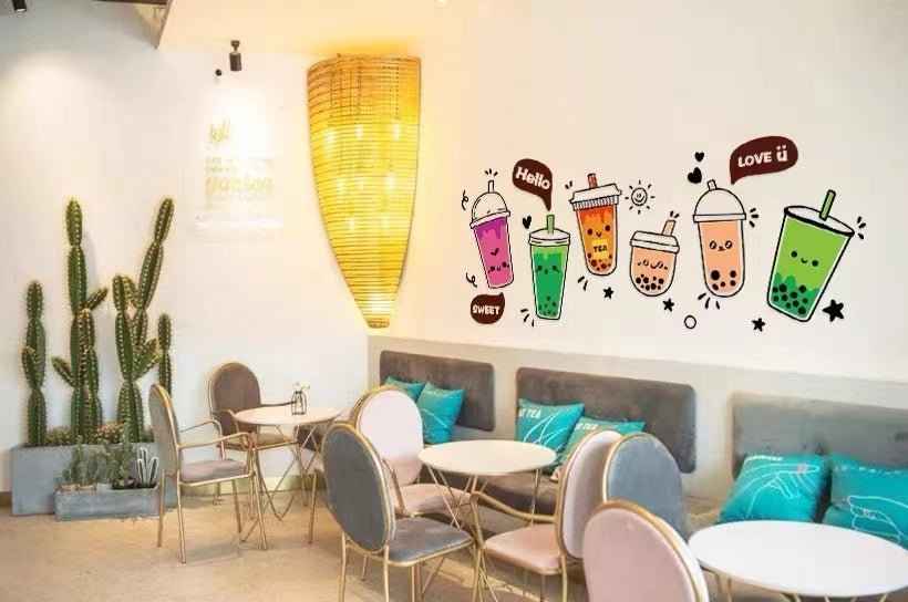 Boba Decor wall art by Shaketea featuring five colorful cup illustrations, easy to install on Tampa Home & Garden Store