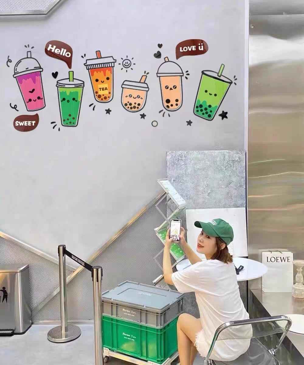 Boba Store Wall Decoration by Shaketea — colorful bubble tea wall art, easy to install, six cups on Tampa Home & Garden Store