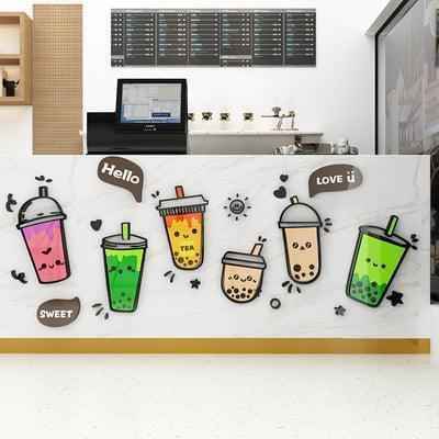 Boba Decor wall art by Shaketea featuring colorful cartoon bubble tea cups on a cafe counter on Tampa Home & Garden Store