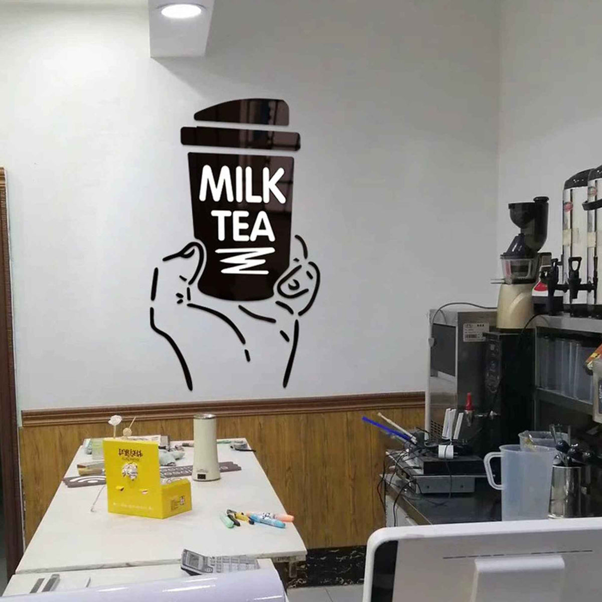 Boba Wall Art Decor acrylic milk tea cup mural on white wall, cafe vibe on Tampa Home & Garden Store