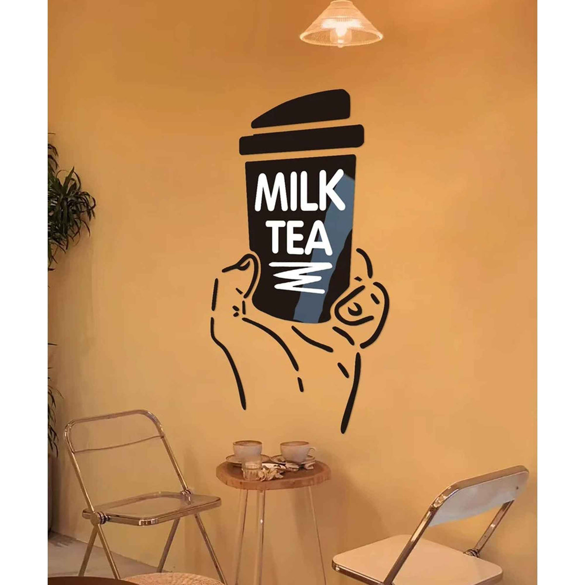 Boba wall art decor acrylic cafe and tea shop milk tea cup on orange wall by Shaketea on Tampa Home & Garden Store