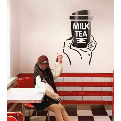 Boba Wall Art Decor acrylic cafe milk tea cup mural on pale pink wall on Tampa Home & Garden Store