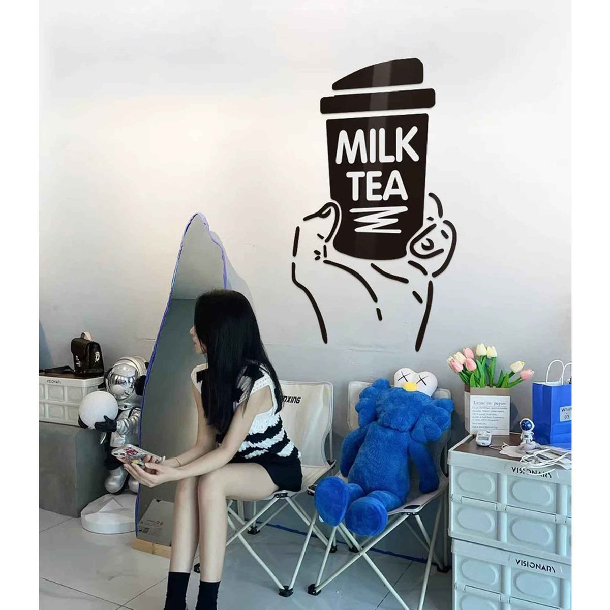 Boba wall art decor acrylic cafe and tea shop illustration of a black milk tea cup on wall on Tampa Home & Garden Store