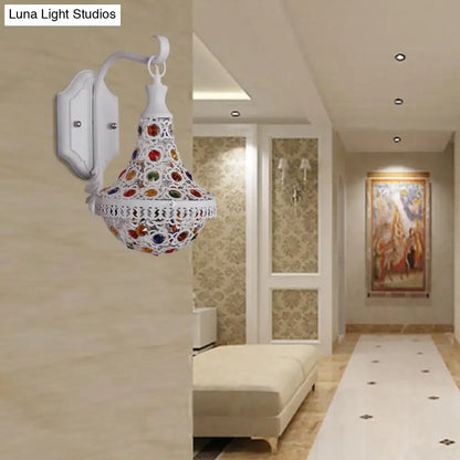 White mosaic lantern wall sconce with colorful glass inlays in bohemian style Decorbites on Tampa Home & Garden Store