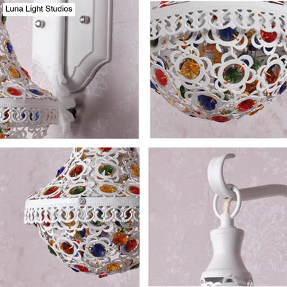 White mosaic lantern wall sconce by Decorbites with colorful crystals, Bohemian design on Tampa Home & Garden Store