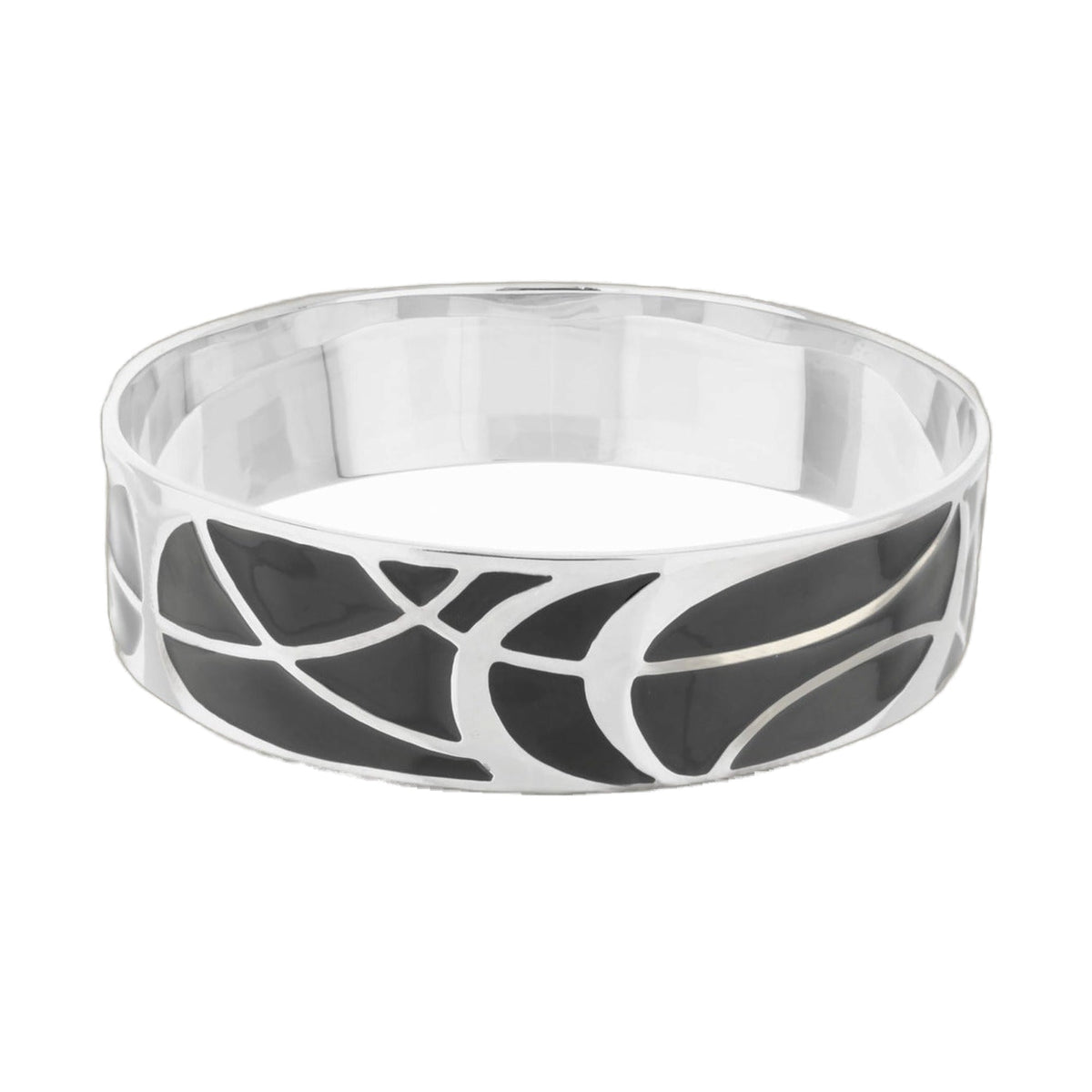 Bold splash bangle bracelet, silver cuff with black geometric pattern by Lauren G Adams on Tampa Home & Garden Store