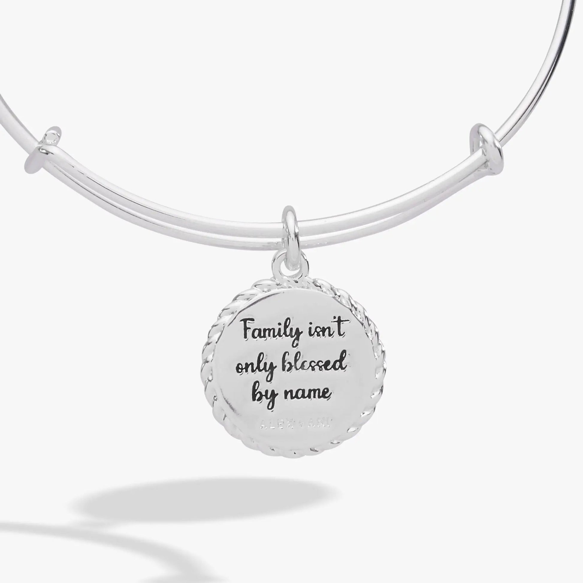 Alex and Ani silver Bonus Mom charm bracelet with round engraved pendant inscription on Tampa Home & Garden Store