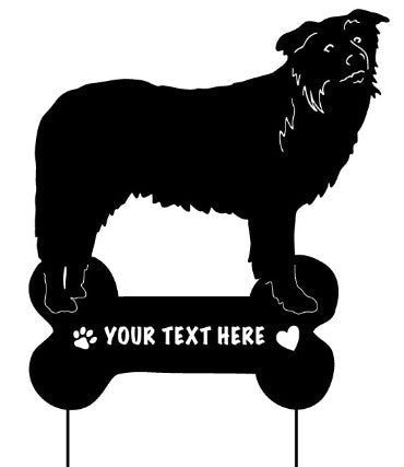 Border Collie garden stake style 2 black silhouette with custom text plaque Rustica on Tampa Home & Garden Store