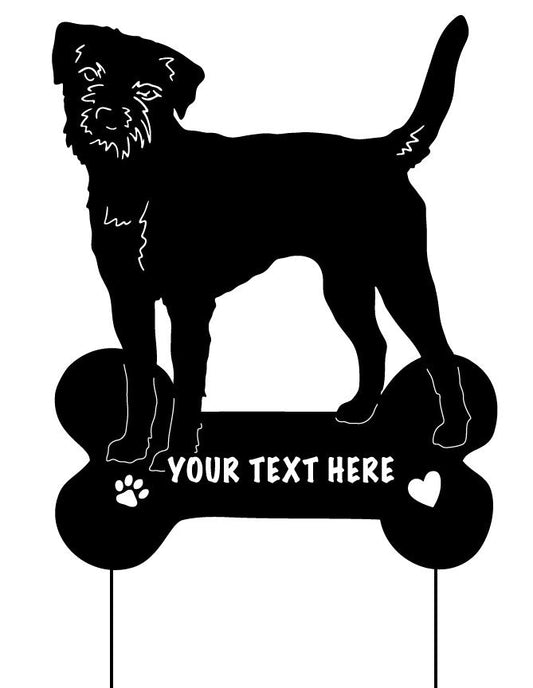 Border Terrier garden stake silhouette with bone base and text area Rustica Ornamentals on Tampa Home & Garden Store