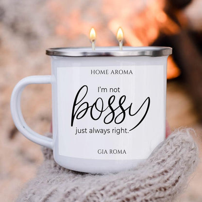 16oz candle mug white ceramic by Gia Roma with two lit wicks on Tampa Home & Garden Store