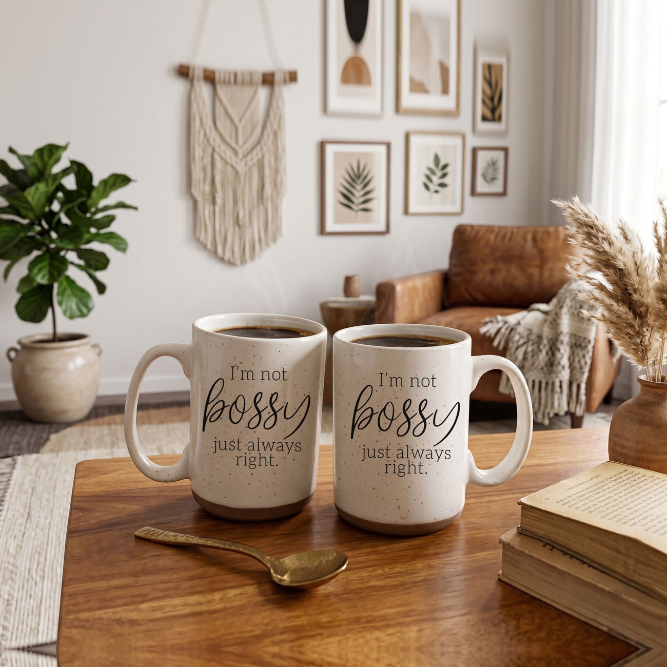 Bossy 16oz ceramic coffee mug pair by Gia Roma with I'm not bossy just always right on Tampa Home & Garden Store
