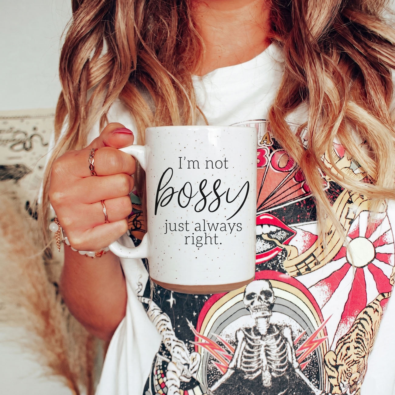 Bossy 16oz coffee mug white ceramic with I'm not bossy just always right by Gia Roma on Tampa Home & Garden Store