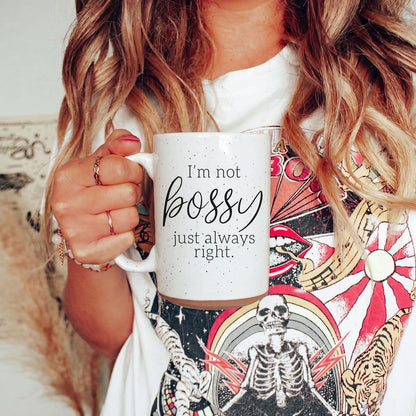 Bossy 16oz coffee mug white ceramic with I'm not bossy just always right by Gia Roma on Tampa Home & Garden Store
