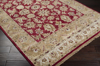 Red&Gold Premium Wool Area Rug by Boutique Rugs with ornate floral pattern and fringe on Tampa Home & Garden Store