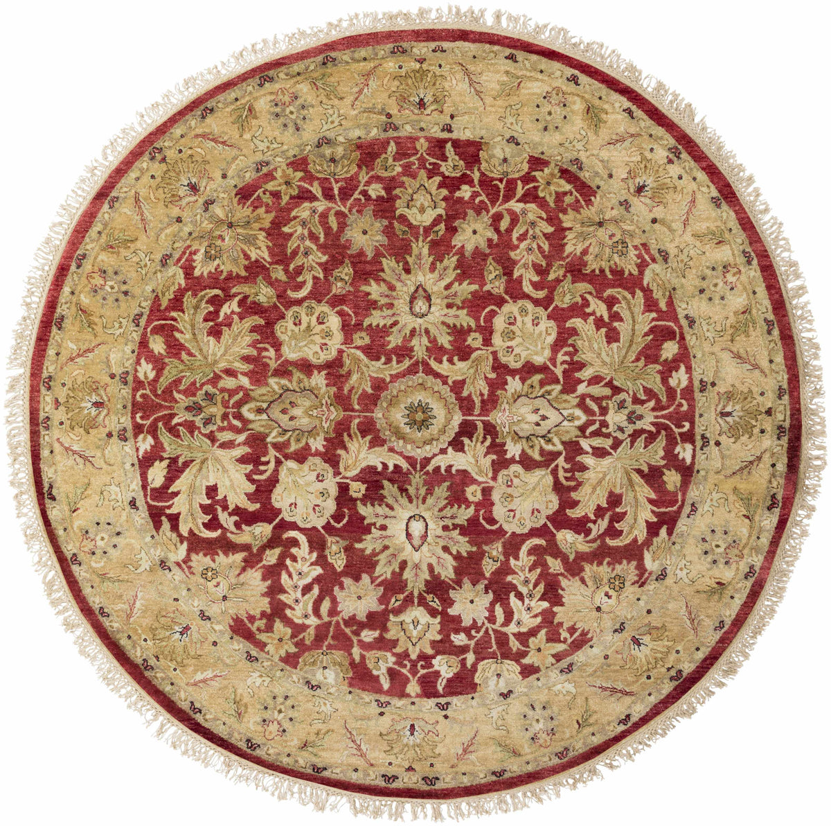 Red&Gold Premium Wool Area Rug round with ornate floral pattern by Boutique Rugs on Tampa Home & Garden Store