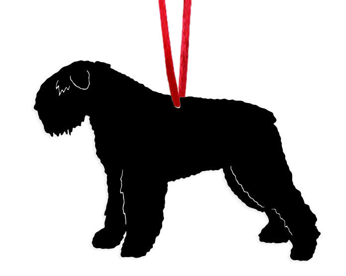 Bouvier Des Flandres Plant Stake silhouette in black with red hanging cord by Rustica Ornamentals on Tampa Home & Garden Store