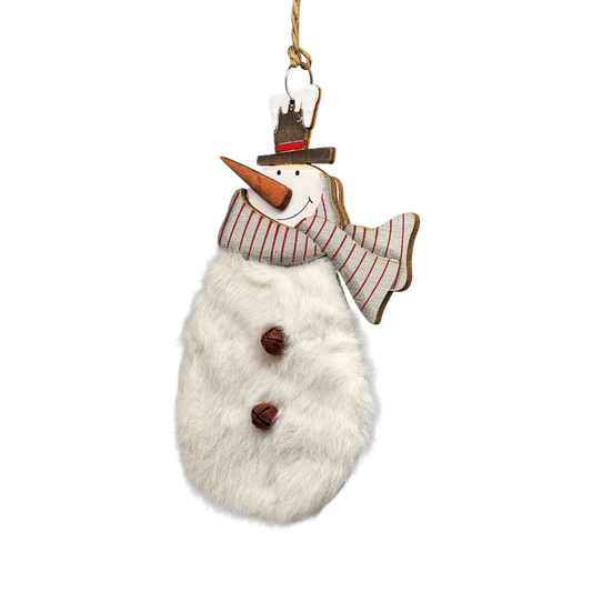 Wood and Fur Snowman Ornament - Grey Scarf and Bowler Hat - Tampa Home & Garden Store