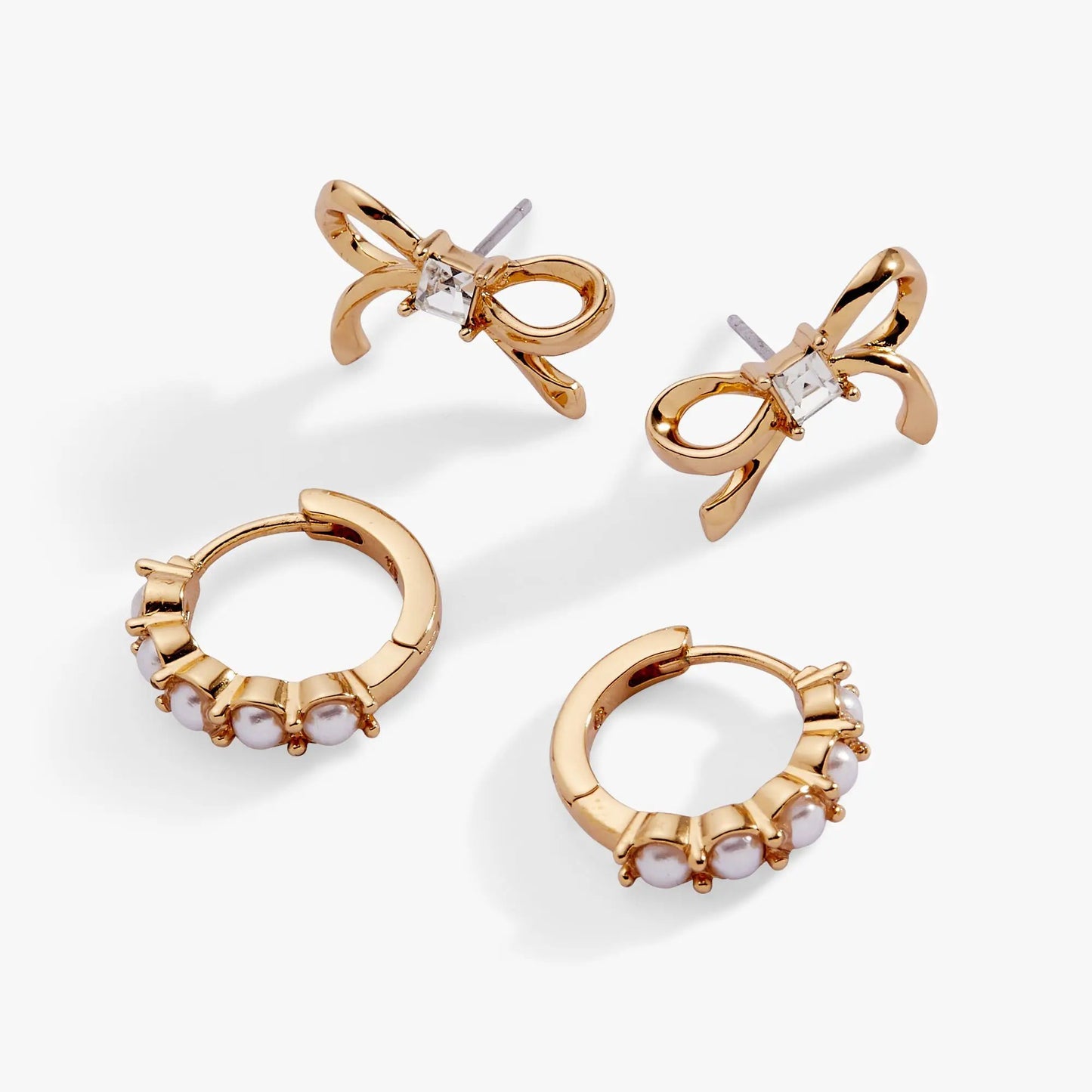 Bow Studs and Pearl Hoop Coquette Earring Set 2