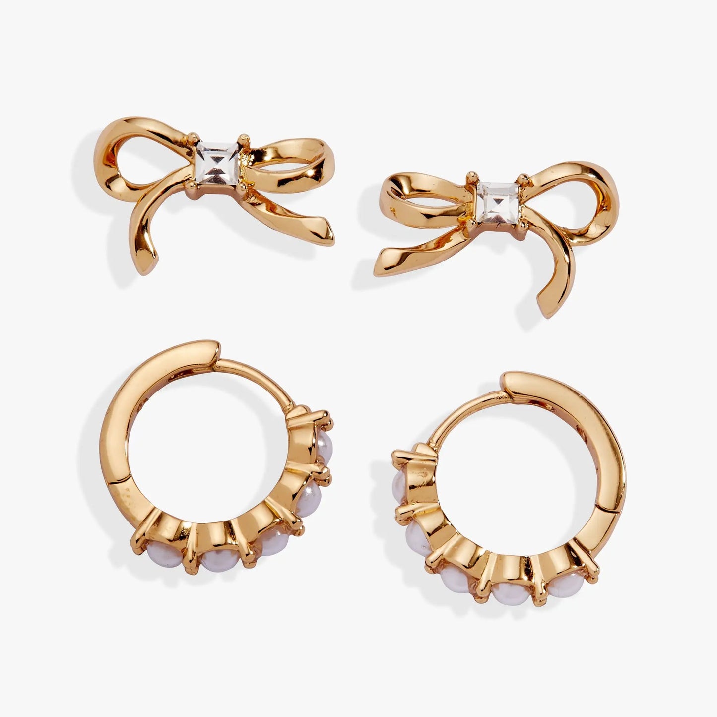 Bow Studs and Pearl Hoop Coquette Earring Set 2