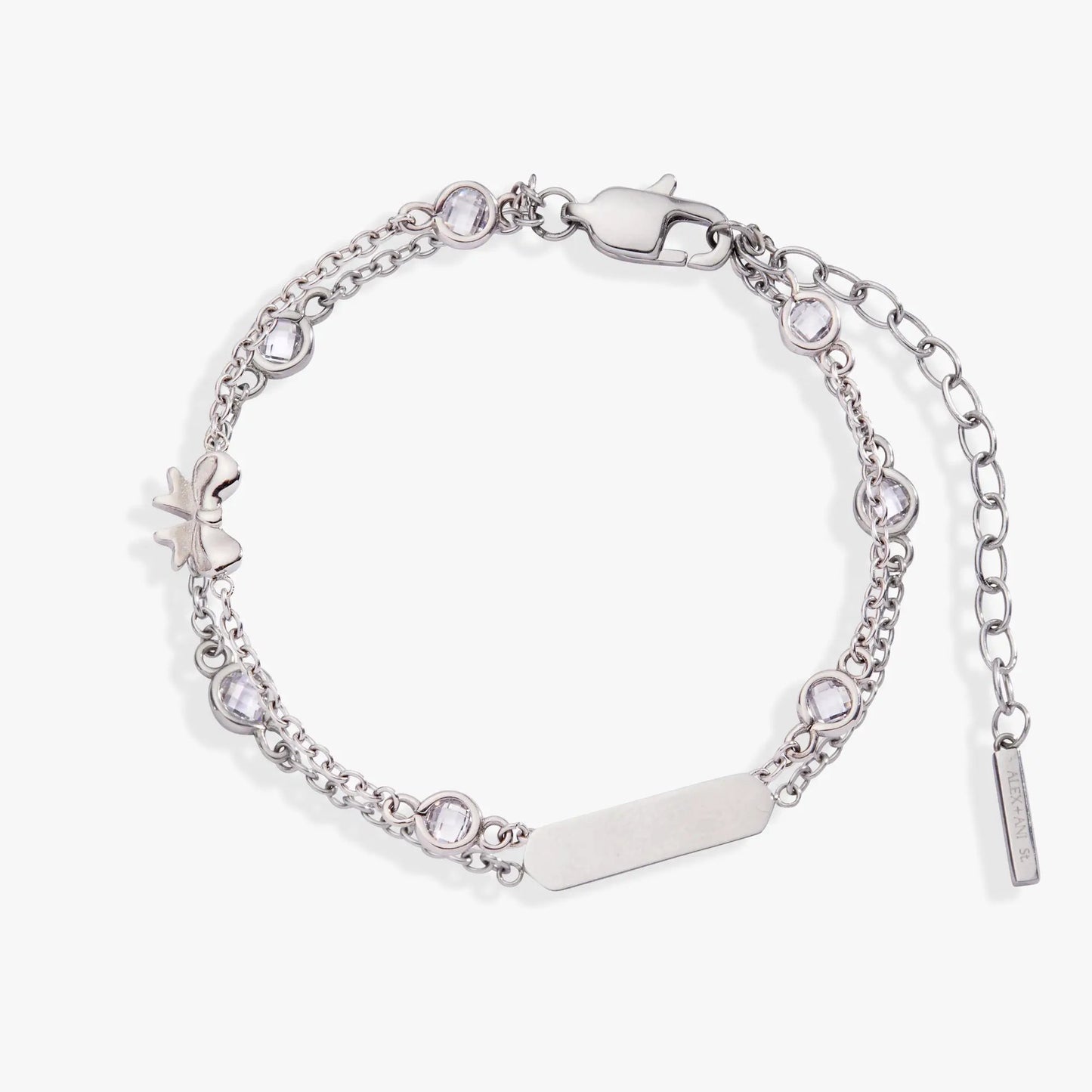 Bow Chain Double Strand Bracelet by ALEX AND ANI in silver-tone with crystal beads on Tampa Home & Garden Store