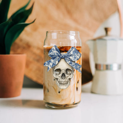 Blue and White Chinoiserie Bow Skull Tumbler