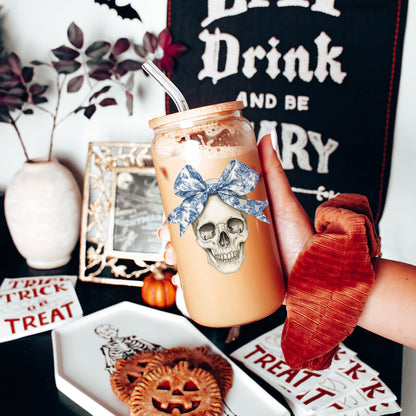 Blue and White Chinoiserie Bow Skull Tumbler