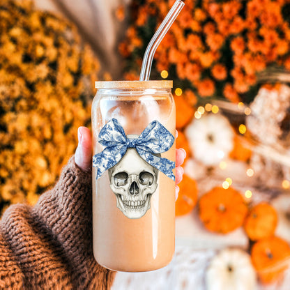 Blue and White Chinoiserie Bow Skull Tumbler