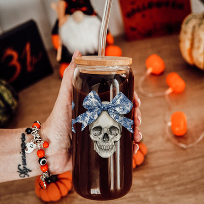Blue and White Chinoiserie Bow Skull Tumbler