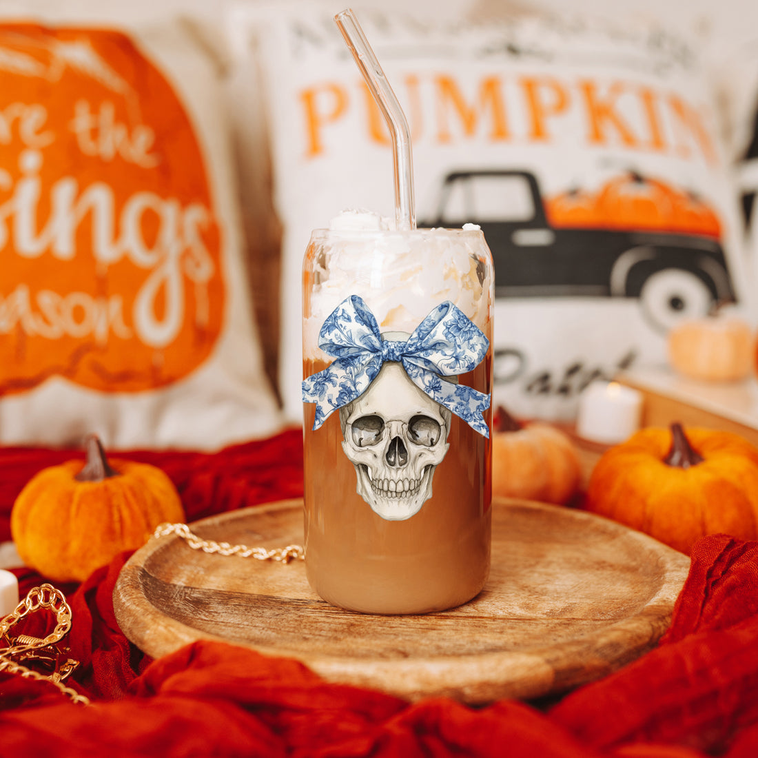 Blue and White Chinoiserie Bow Skull Tumbler