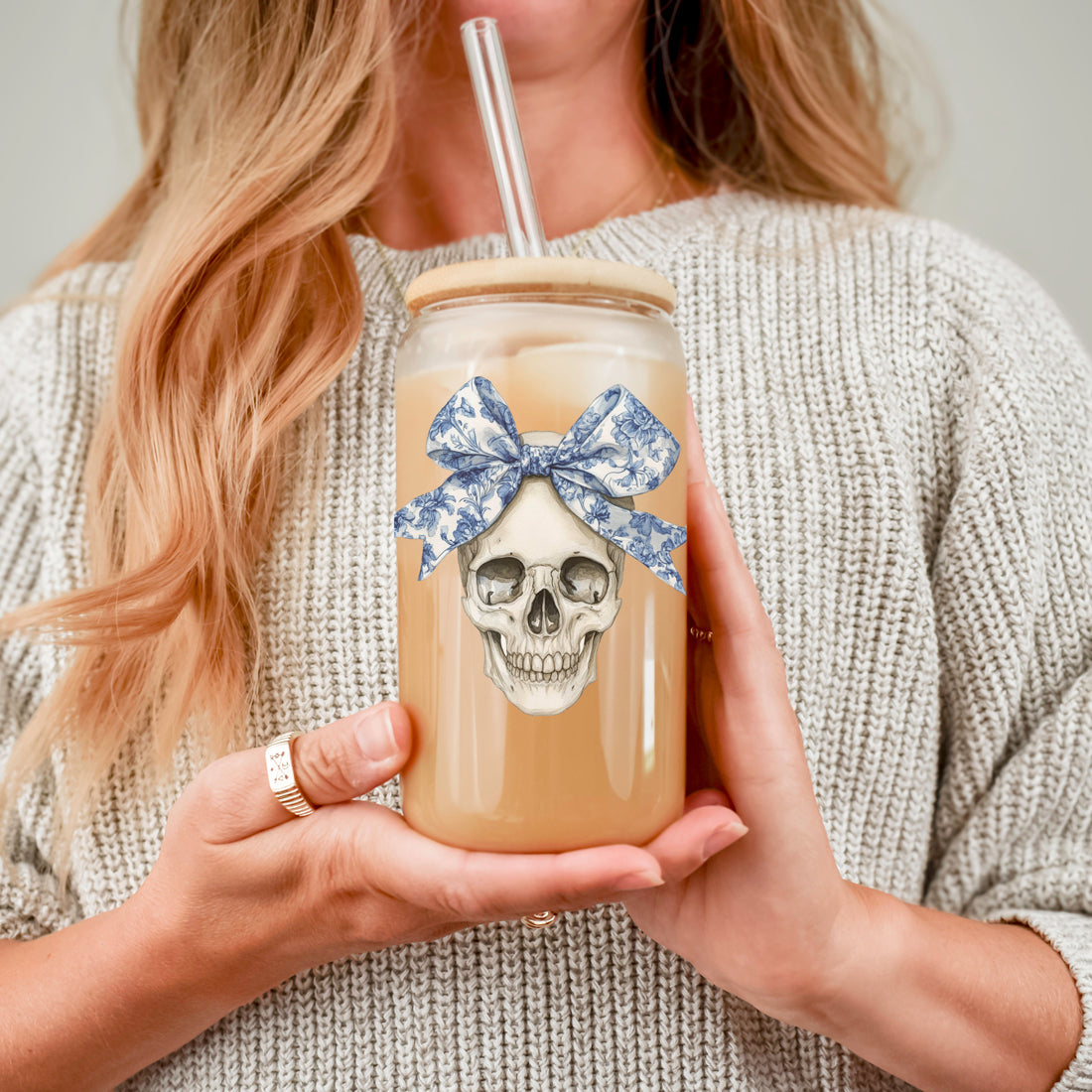 Blue and White Chinoiserie Bow Skull Tumbler