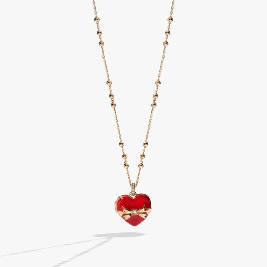 Alex and Ani necklace with rose-gold beaded chain and red enamel heart locket pendant on Tampa Home & Garden Store