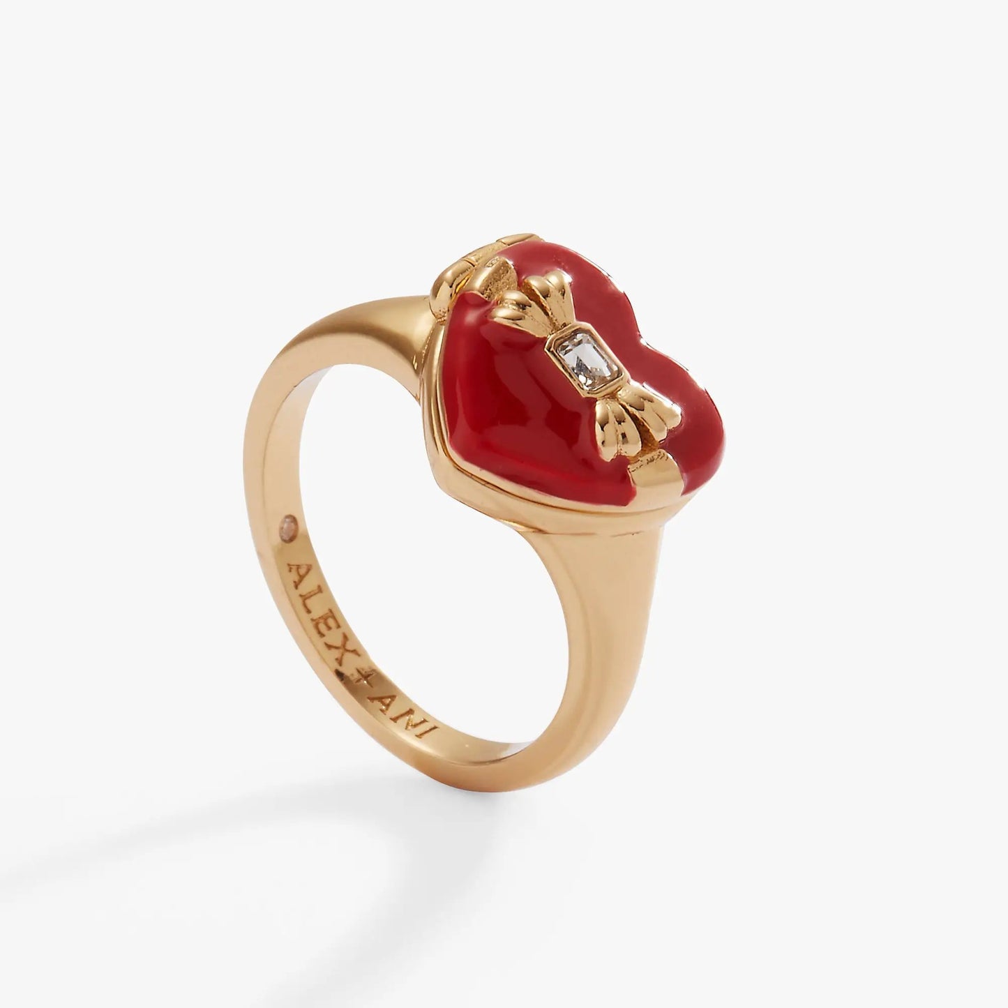 Box of Chocolate Locket Ring gold-tone band red enamel heart with crystal accent Alex and Ani on Tampa Home & Garden Store