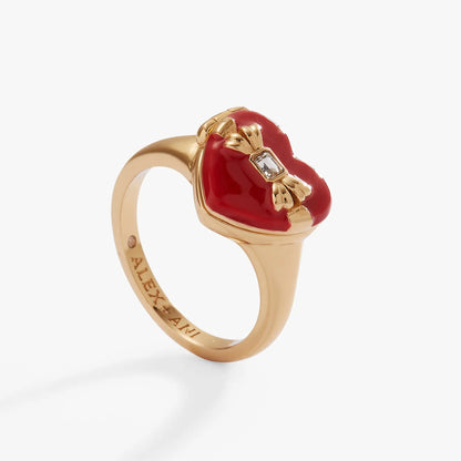 Box of Chocolate Locket Ring gold-tone band red enamel heart with crystal accent Alex and Ani on Tampa Home & Garden Store