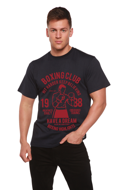 Boxing Club men's navy short sleeve graphic T-shirt with red boxing design on Tampa Home & Garden Store