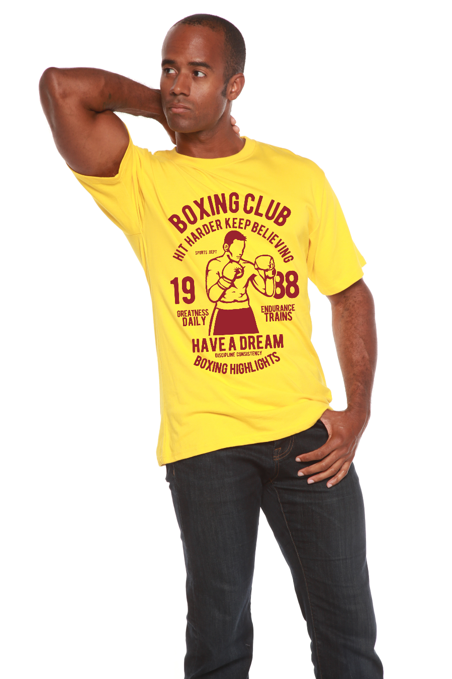 Boxing Club men's graphic T-shirt yellow bamboo viscose organic cotton Spun Bamboo brand tee on Tampa Home & Garden Store