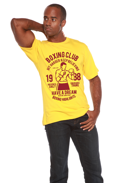 Boxing Club men's graphic T-shirt yellow bamboo viscose organic cotton Spun Bamboo brand tee on Tampa Home & Garden Store
