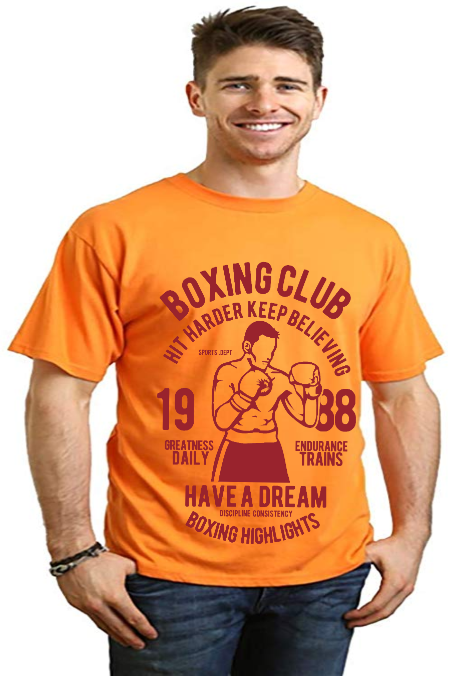 Boxing Club men's graphic T-shirt orange bamboo viscose/organic cotton by Spun Bamboo on Tampa Home & Garden Store