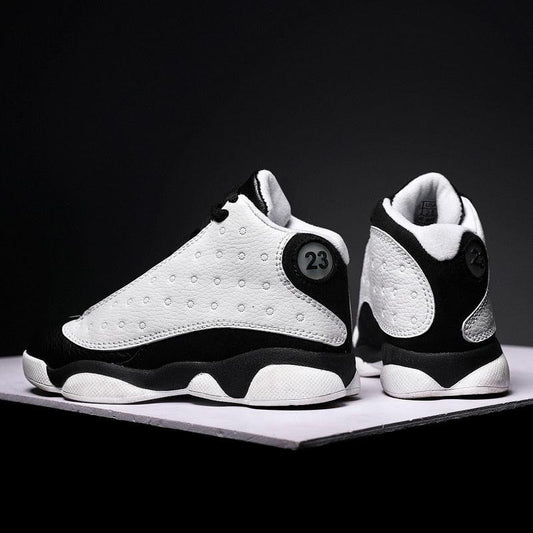 Stevvex white perforated basketball shoes pair with black accents, 23 badge, non-slip outsole on Tampa Home & Garden Store