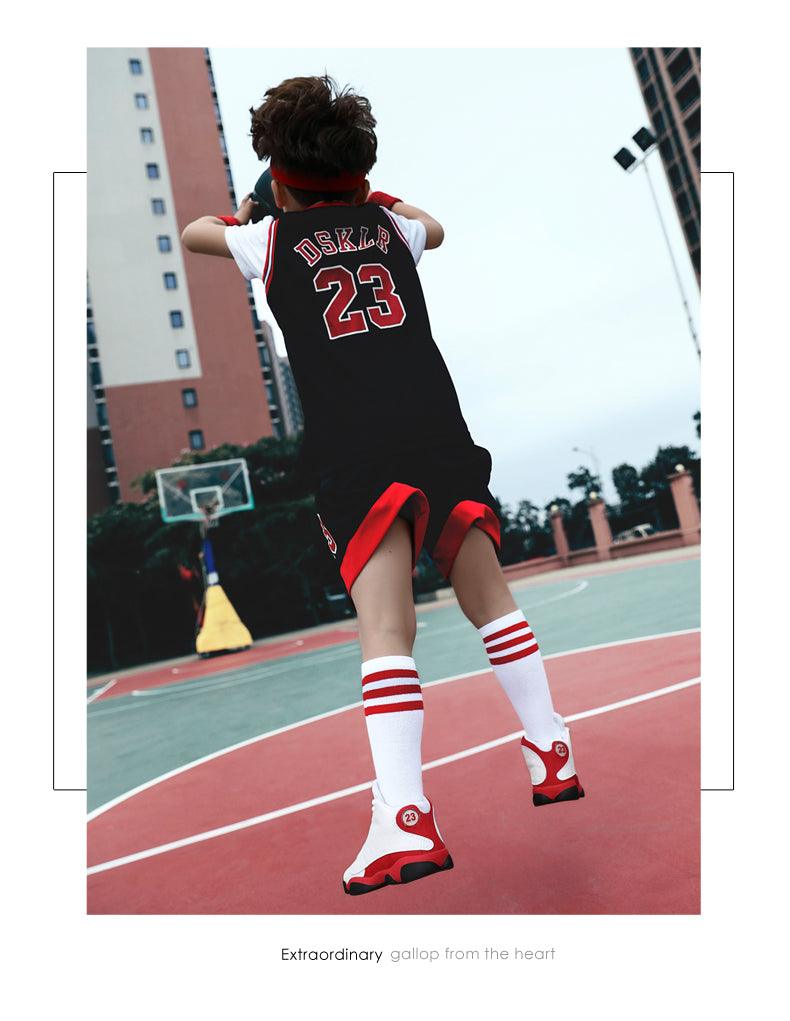 Boys basketball shoes white and red, non-slip outdoor sneakers with black outsole on Tampa Home & Garden Store