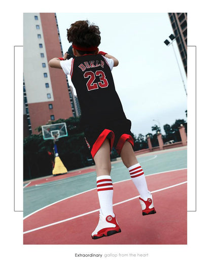 Boys basketball shoes white and red, non-slip outdoor sneakers with black outsole on Tampa Home & Garden Store