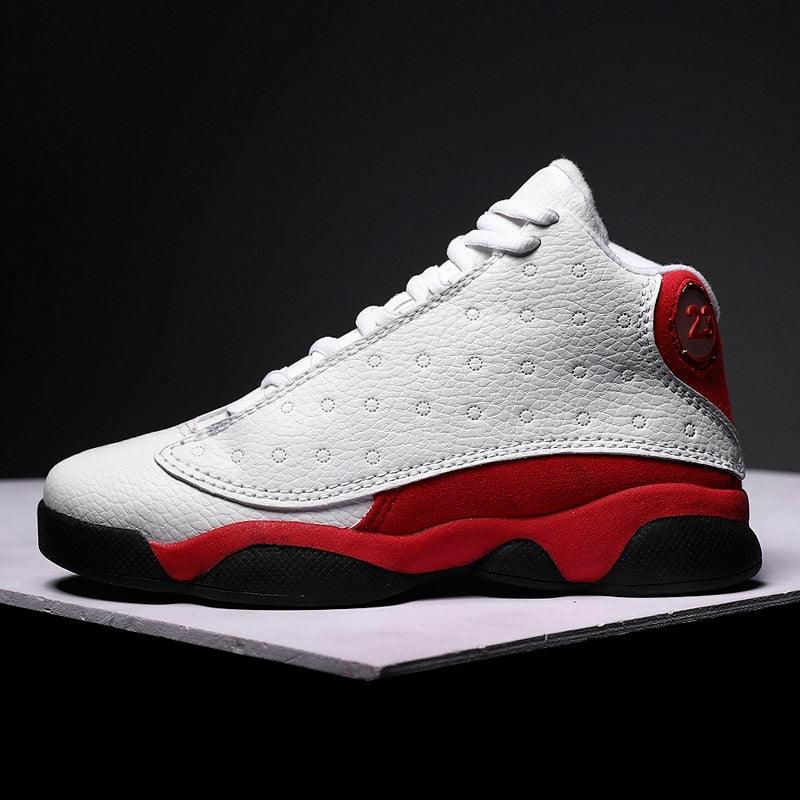 Stevvex ST85SH4711RRY boys basketball shoes white leather upper red midsole black outsole on Tampa Home & Garden Store
