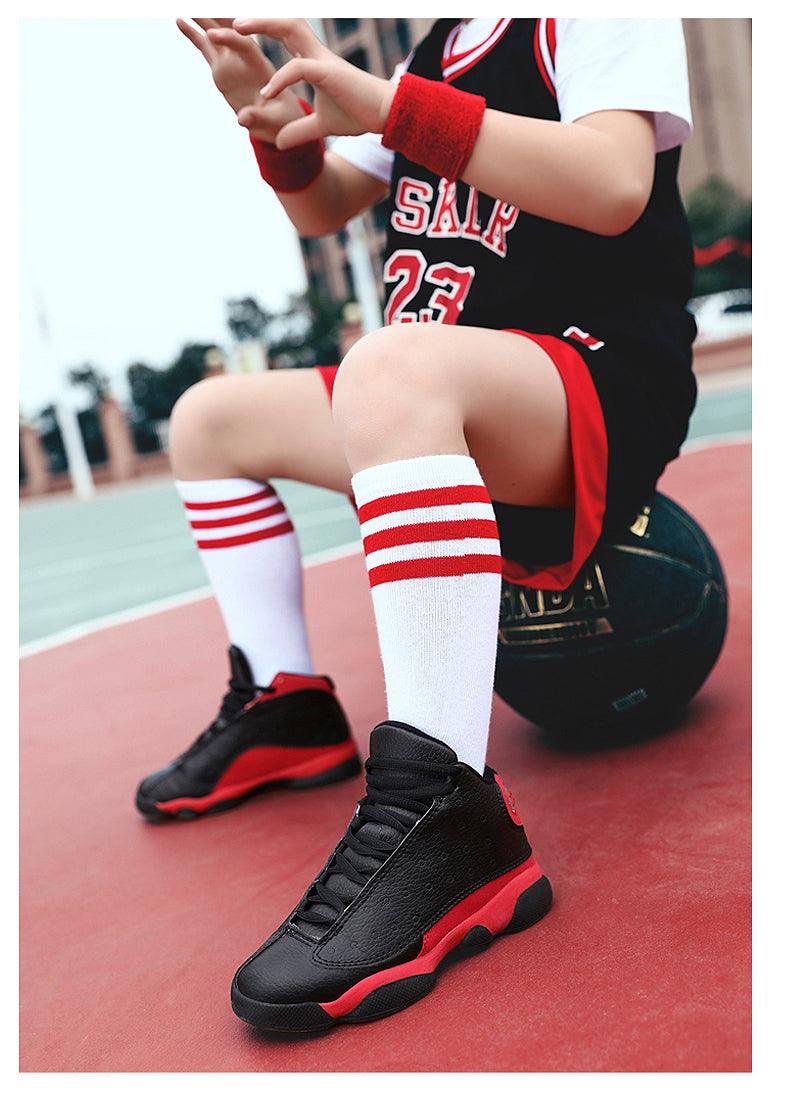 Stevvex kids basketball shoes black red high-top pair with non-slip sole on Tampa Home & Garden Store