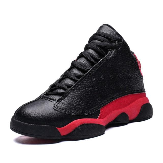 Stevvex boys basketball shoe black leather upper red outsole high-top non-slip sneaker on Tampa Home & Garden Store