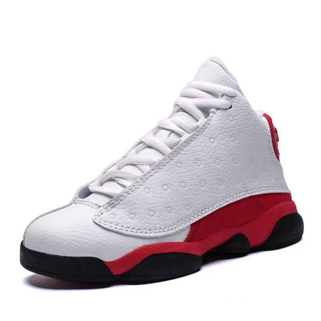 Stevvex boys basketball shoes white leather upper red midsole black outsole non-slip trainers on Tampa Home & Garden Store
