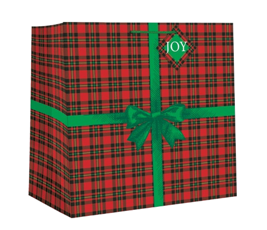 Jumbo Tartan Gift Bag with Rope Handle, red plaid, green ribbon by Country Christmas Loft on Tampa Home & Garden Store