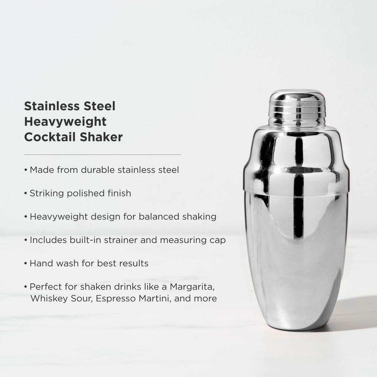 Harrison Heavyweight Cocktail Shaker Viski stainless steel close-up of cap on Tampa Home & Garden Store