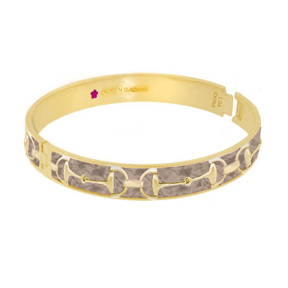 Equestrian Stirrup Bangle gold-tone hinged bracelet with gray stone inlays Lauren G Adams on Tampa Home & Garden Store