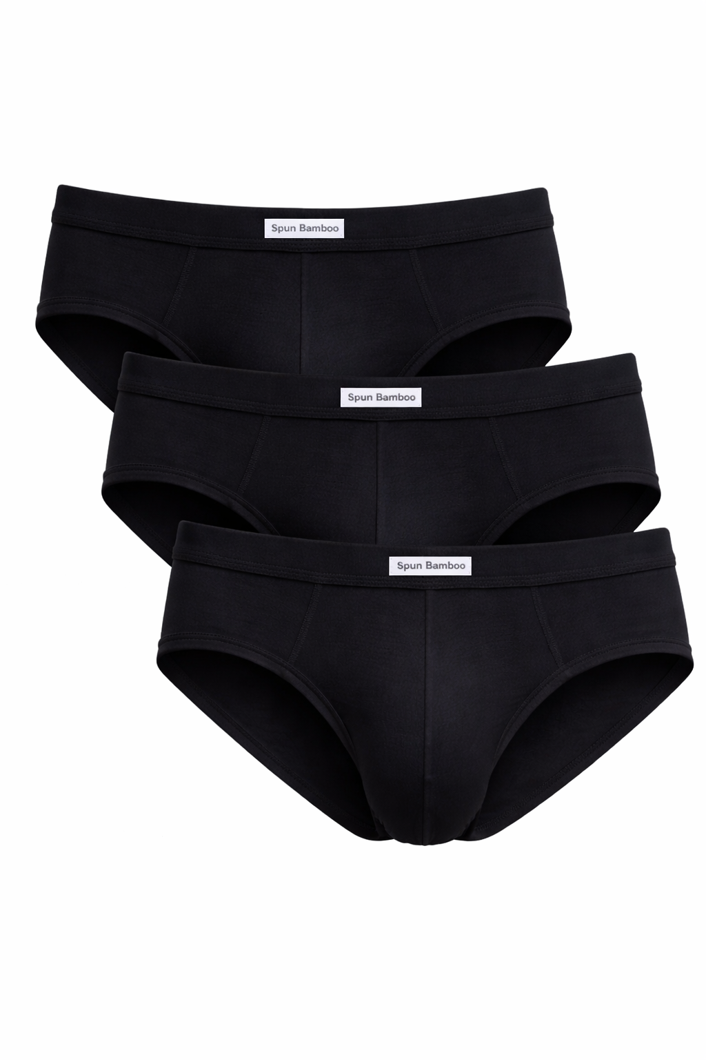 Men's bamboo viscose briefs by Spun Bamboo in black, three-pack with branded waistband on Tampa Home & Garden Store